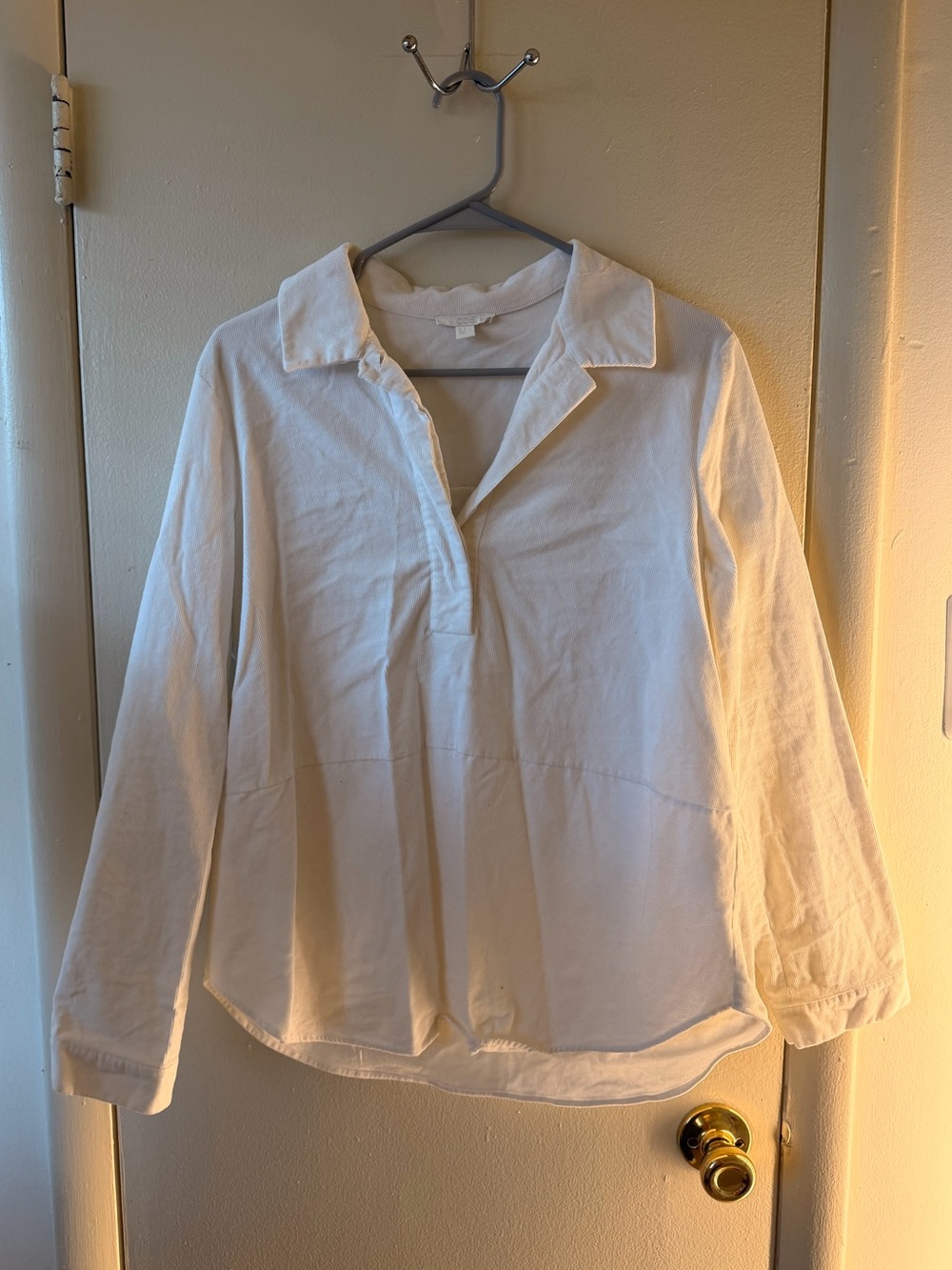 COS White Pinwale Corduroy Popover Shirt Blouse Size 8